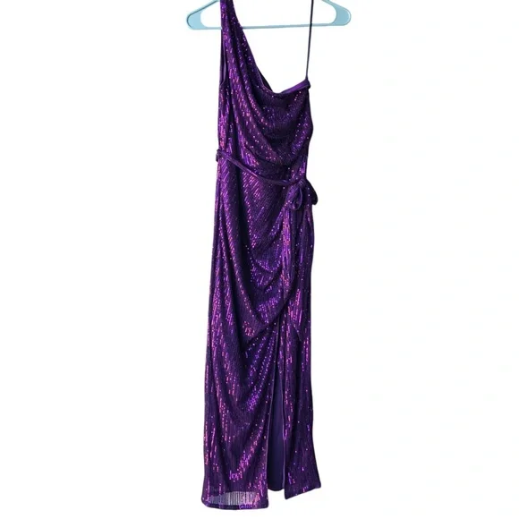 GRACE KARIN Women Medium Sleeveless One Shoulder Split Sequin Wrap Side Zip. - Picture 5 of 8